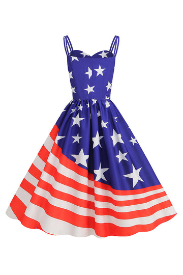 Blue Stars Stripes Printed Spaghetti Straps 1950s Robe